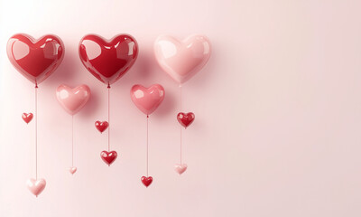 Romantic Heart Balloons on Soft Pink Background for Valentine's day