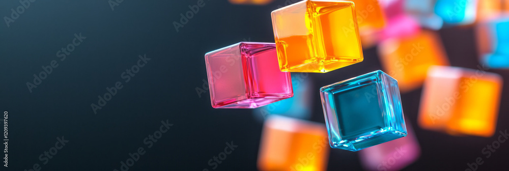 Leinwandbilder a striking composition of floating colored glass squares with a soft focus on a dark background, cre