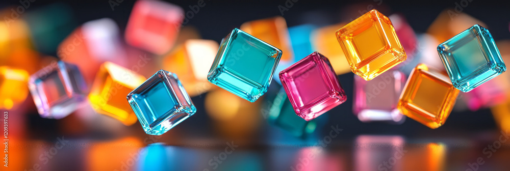 Aufkleber a striking composition of floating colored glass squares with a soft focus on a dark background, cre