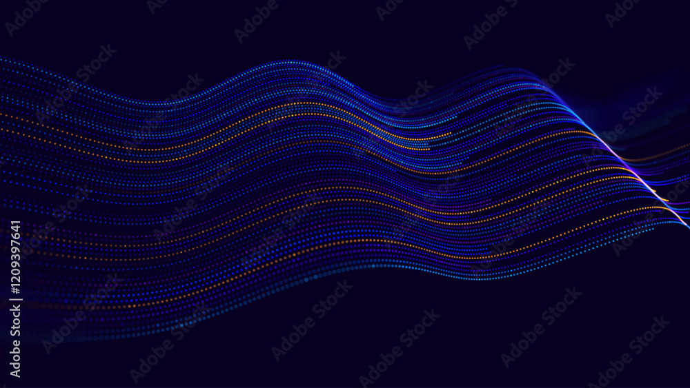 Poster Cyber Big Data Flow Particles Bokeh. Digital Neural Network. Concept of AI Artificial Intelligence Technology Machine Deep Learning. Digital Communication. Science Technology Presentation Vector.