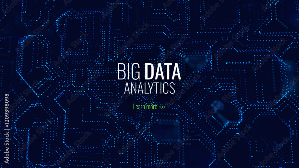 Poster Digital Big Data Flow Vector Background. Big Data Technology Lines. Abstract Science Technology Illustration. Big Data Neural Network Background Concept. AI Visualization Concept. Vector.