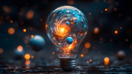 magical universe inside a glass light bulb. cosmic art, cosmic and space, surreal and fantasy art, galaxy and universe