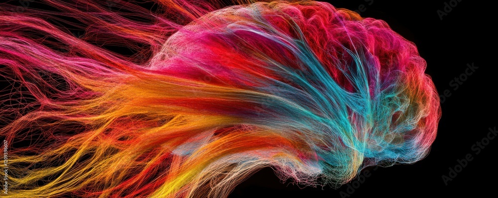 Poster a brain scan showing the complex connections of the human brain, the neural pathways that govern our