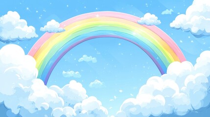 Naklejka premium Pastel seamless pattern with rainbows and clouds. Childish cute graphic. Vector hand drawn illustration