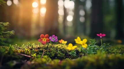 Vibrant wildflowers blooming in a sunlit forest nature beauty outdoor scene tranquil environment close-up serenity and growth