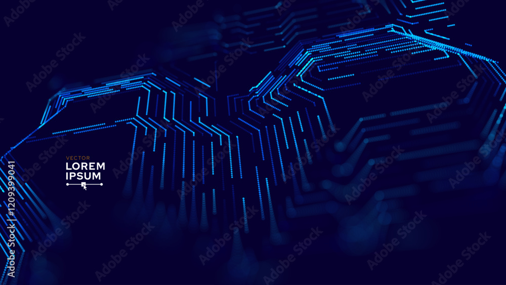 Poster Digital Big Data Flow Vector Background. Big Data Technology Lines. Abstract Science Technology Illustration. Big Data Neural Network Background Concept. AI Visualization Concept. Vector.