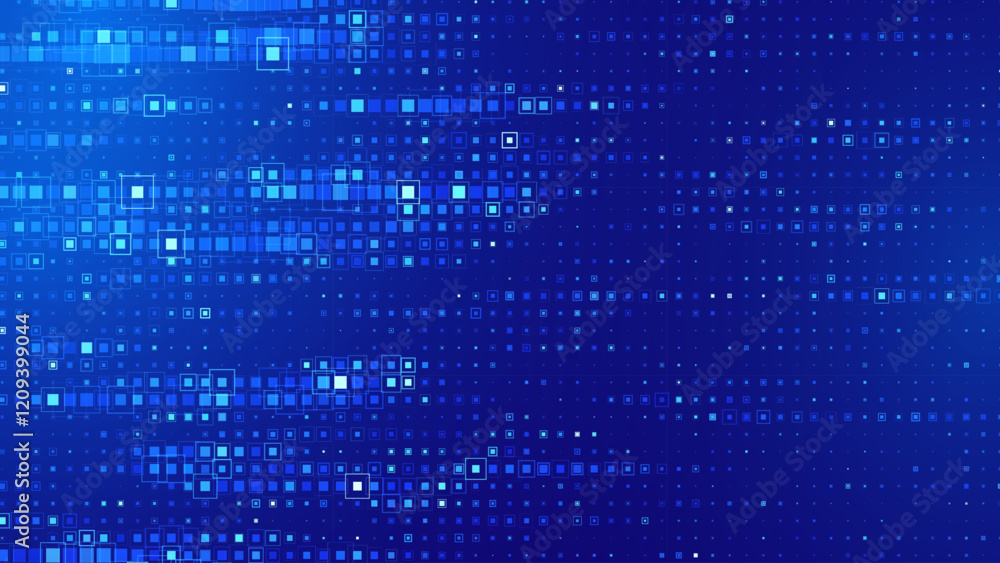 Fototapete Blue Tech Finance Fintech Background Abstract Pixel Pattern. Abstract Business Tech Science Pixel Glow Mosaic Vector Backdrop.