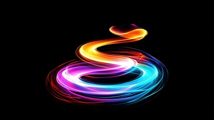 The red, orange, and blue light rotates and rises, forming a snake pattern