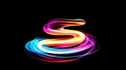 The red, orange, and blue light rotates and rises, forming a snake pattern