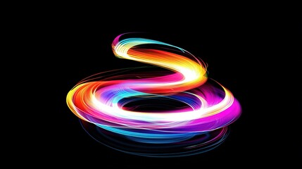 The red, orange, and blue light rotates and rises, forming a snake pattern