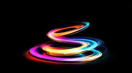 The red, orange, and blue light rotates and rises, forming a snake pattern