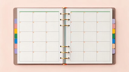 Blank planner with colorful tabs and minimal design