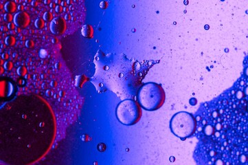 Organic material in oil and water in a close abstract view