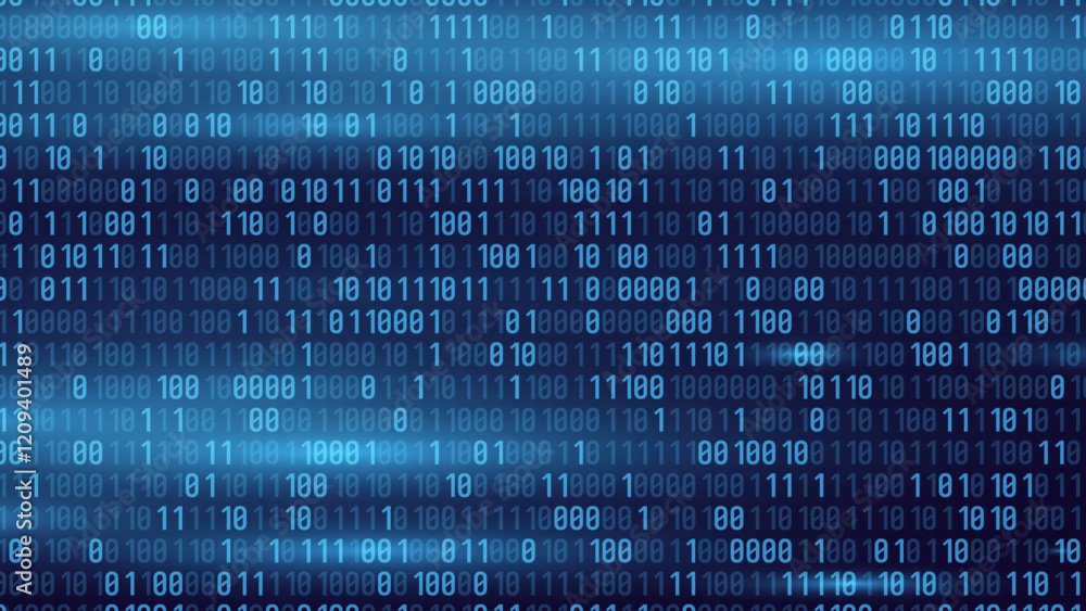 Fototapete Abstract Blue Technology Background. Binary Computer Code. Programming Coding Hacker concept. Vector Background Illustration.
