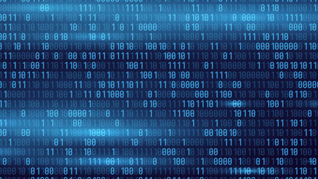 Abstract Blue Technology Background. Binary Computer Code. Programming Coding Hacker concept. Vector Background Illustration.