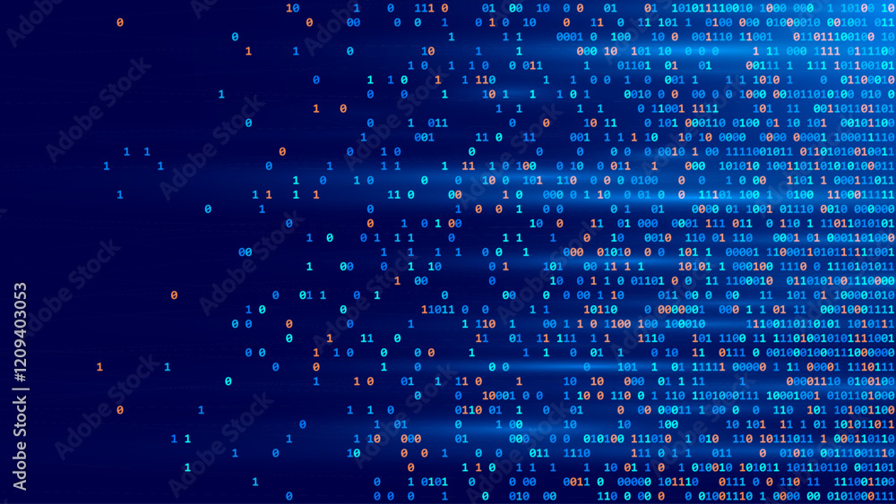 Aufkleber Abstract Numbers Matrix Background. Binary Computer Machine Code. Coding Programming Hacker Concept. Computer Science or Network Security Education Vector Background Illustration.
