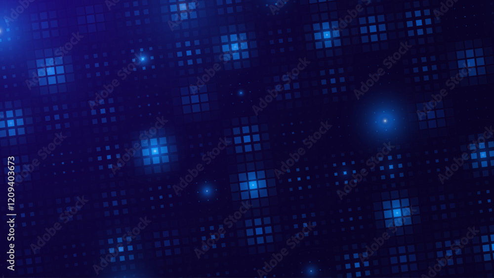 Leinwandbilder Abstract Digital Technology Futuristic Background. Square Pixels Halftone Pattern Tech Mosaic. Technology or Science Research Presentation Backdrop. Vector Illustration.