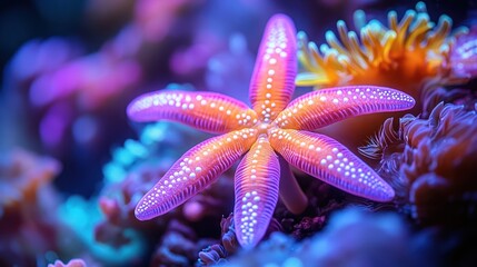 Pink starfish aquarium coral reef vibrant glow