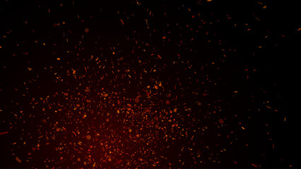 Fire Embers Particles Overlay Texture. Burn Effect on Isolated Black Background. Red and Orange Particles Flying Vector Illustration.