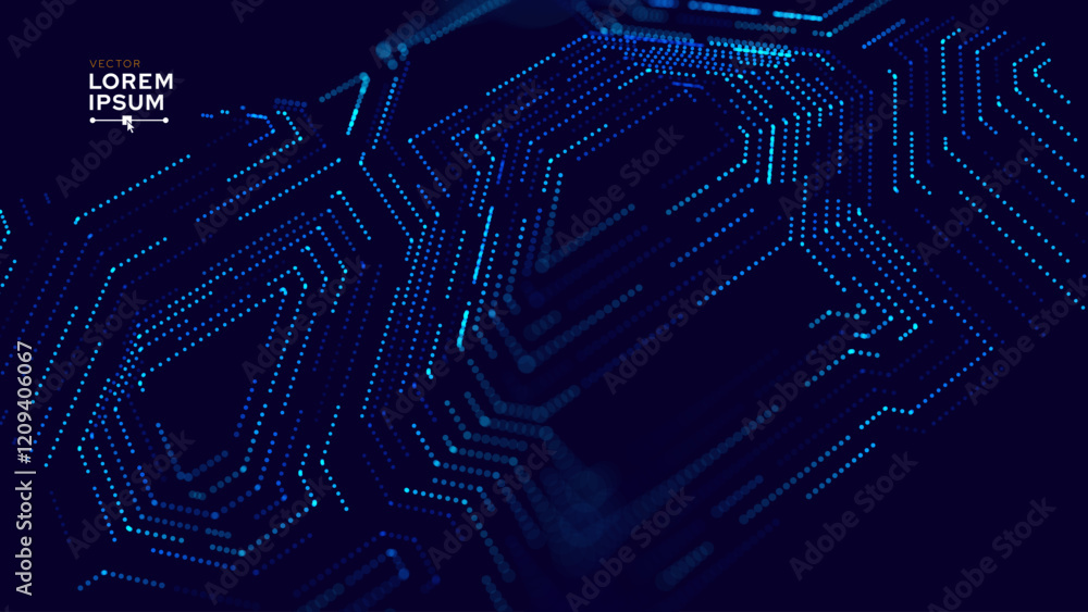 Poster Digital Big Data Flow Vector Background. Big Data Technology Lines. Abstract Science Technology Illustration. Big Data Neural Network Background Concept. AI Visualization Concept. Vector.