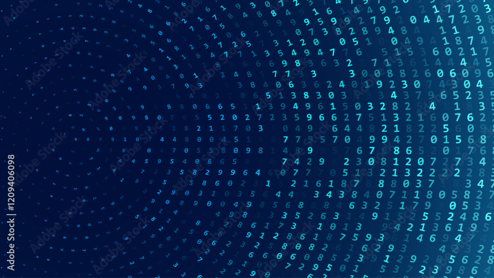 Aufkleber Abstract Numbers Circular Matrix Background. Binary Computer Machine Code On Arcs. Coding Programming Hacker Concept. Computer Science or Network Security Education Vector Background Illustration.