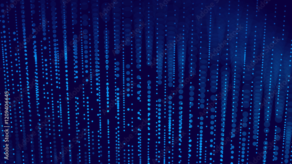 Poster Abstract Technology Futuristic Digital Concept Pattern with Lighting Glowing Circles on Dark Blue Background. High Tech or Science Research Presentation Backdrop. Vector Illustration.