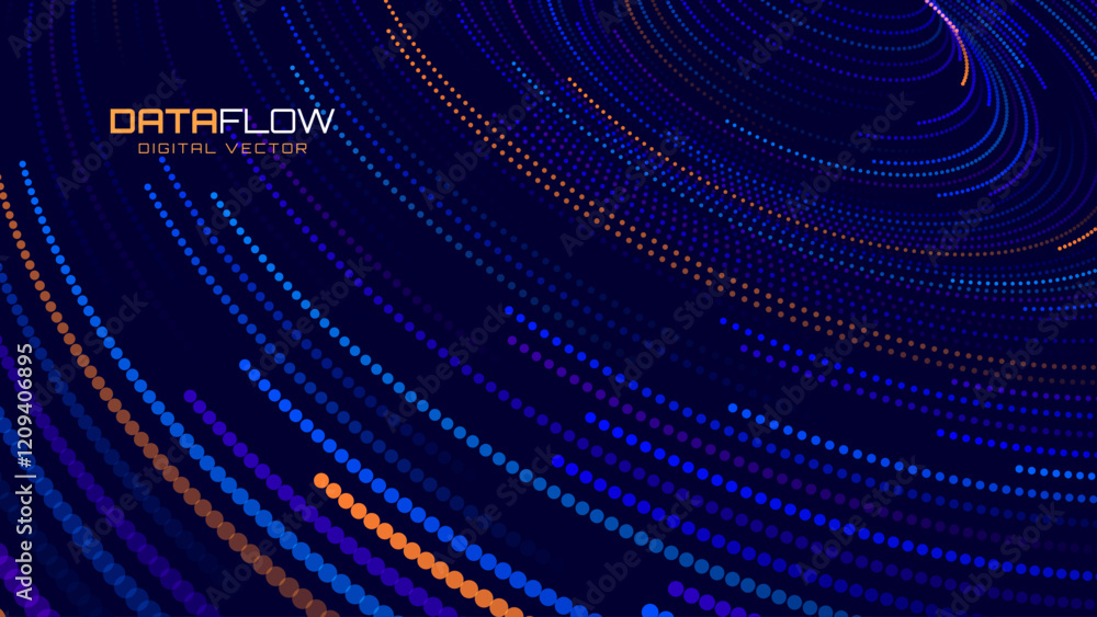 Poster High Speed Light Particles Internet Data Background. Digital Road Fast Speed Internet Broadband Data Flow Concept. Light Arc Turn Twist Bend Effect. Vector Illustration.