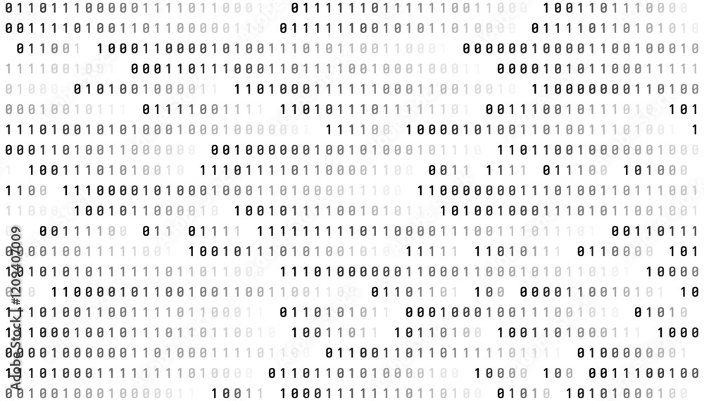 Aufkleber Abstract Matrix Binary Stream Code. White Binary Code Matrix. 0 and 1 Numbers Wallpaper. Computer Science Bg. Graphic Data Decryption Algorithm Coding Hacker Concept. Vector Illustration.