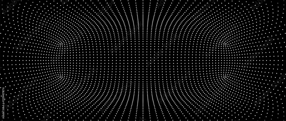 Poster White Grid Tunnel. Grid Frame Retrowave Party Flyer Background. Round Tunnel Mesh Backdrop. Abstract Digital Background. Vintage Computer Virtual Reality VR Tunnel Tech Vector Illustration.