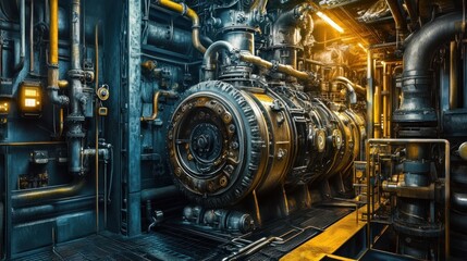 Fototapeta premium Industrial Machine Room: A Glimpse into a Complex System