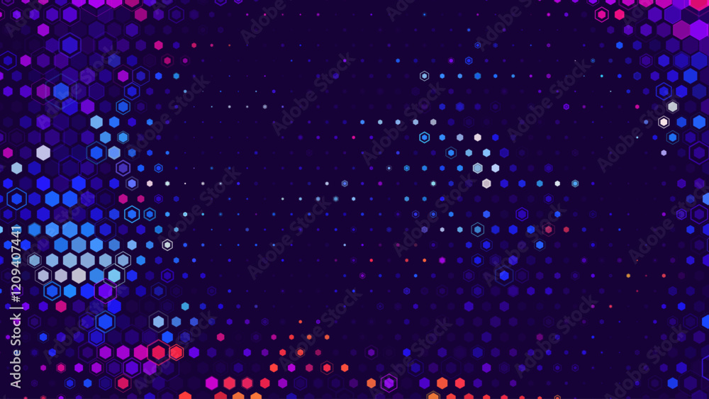 Aufkleber Hexagonal Abstract Technology Background. Hexagons Pattern for Hi-Tech Communication Design. Hi-tech Cyber Hexagon Sci-Fi Game Banner Grid. Vector Illustration