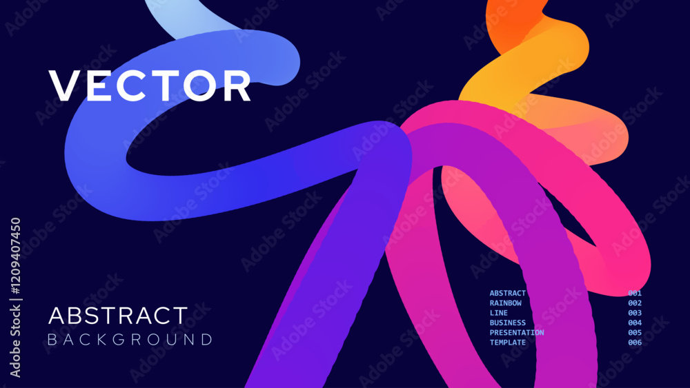 Poster Abstract Background with Multicolored 3D Ribbon Line. Wavy Geometric Shape Creative Design for Poster, Banner, Presentation, Flyer, Brochure. Dynamic Art Vector Illustration.