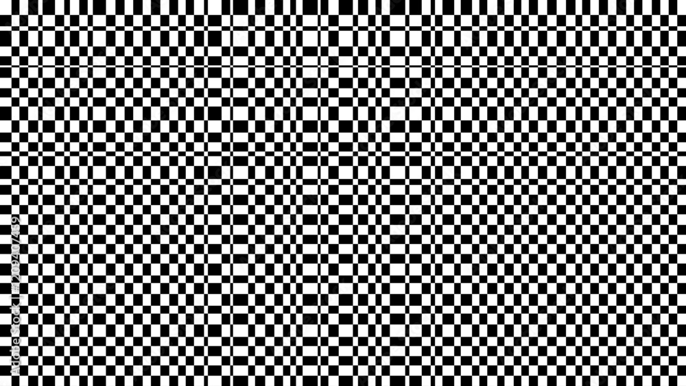 Poster abstract black and white pattern with warped checkers grid. contrasty optical psychedelic illusion. 