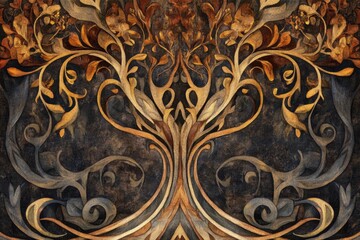 Intricate Golden Floral Design on a Dark Background