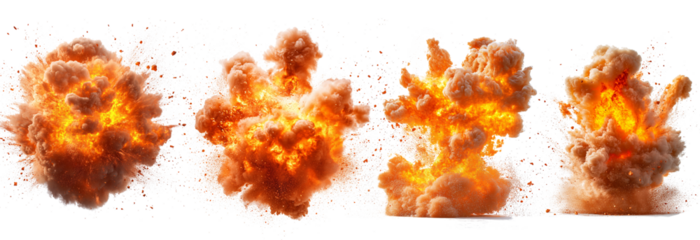 explosion of fire isolatedon white and transparent background