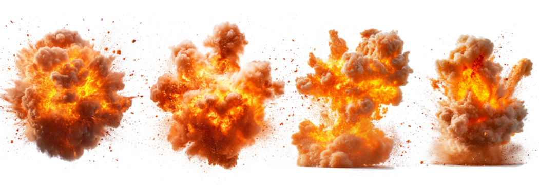 explosion of fire isolatedon white and transparent background