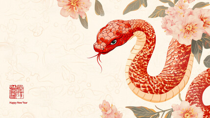 Obraz premium Serene Snake and Blossoms: Chinese New Year 2025