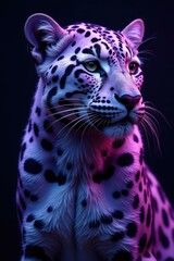 Fototapeta premium Electric lavender leopard spots against inky blackness, leopard print, neon purple