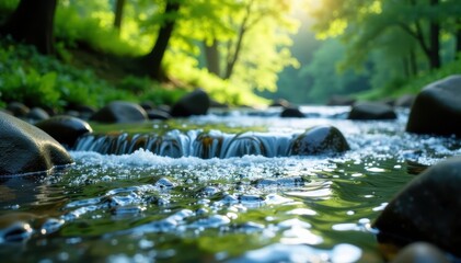 Fototapeta premium Gentle water flow in a serene river landscape, calming, outdoors