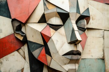 Abstract Wooden Sculpture of a Human Face