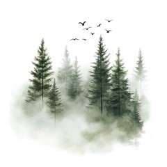 Obraz premium Watercolor forest trees nature green