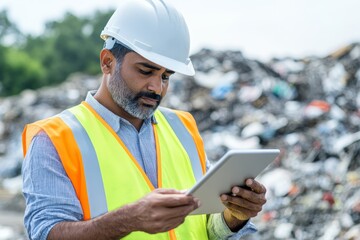 Engineer Managing Waste with Technology at Recycling Site for Sustainable Solutions