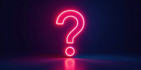 Glowing neon question mark on dark background with flickering effect , abstract, glow