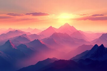 Obraz premium Sunrise Over Mountain Ranges - A Breathtaking View