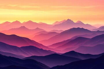 Fototapeta premium Layers of Serenity: A Captivating Sunset Over the Mountain Range