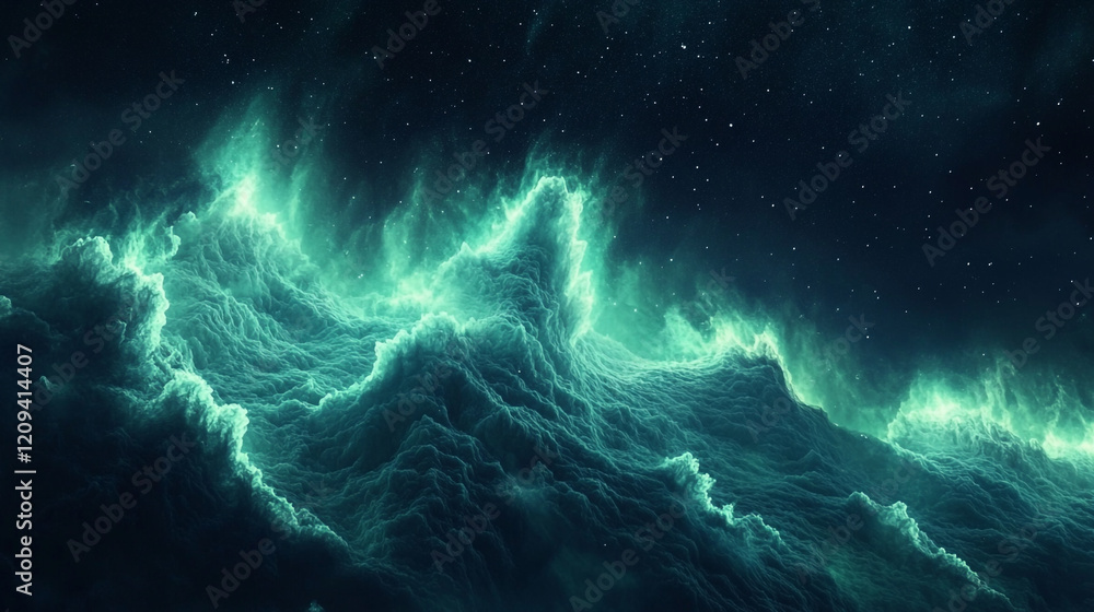 Poster an enchanting windows desktop background featuring a mesmerizing aurora of green and blue lights gra