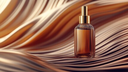 Naklejka premium Amber glass spray bottle on wavy brown background