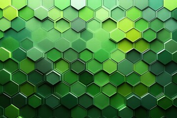 Fototapeta premium Green Hexagon Pattern Background: Abstract Geometric Design with Depth and Texture