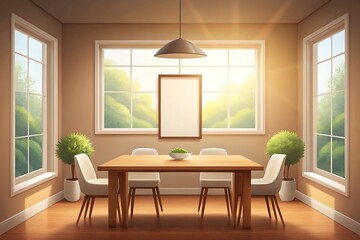 Fototapeta premium 3D render. Frame mockup, ISO A paper size. Living room wall poster mockup. Interior mockup with house background. Modern interior design. Wall MOCKUP