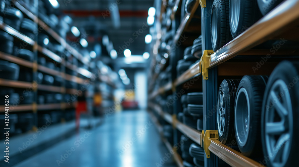 Aufkleber a focused shot of shelves stacked with neatly packed car parts in a tidy workshop, symbolizing profe